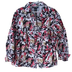Requirements Floral Full Zip Lightweight Jacket 2X Red Black